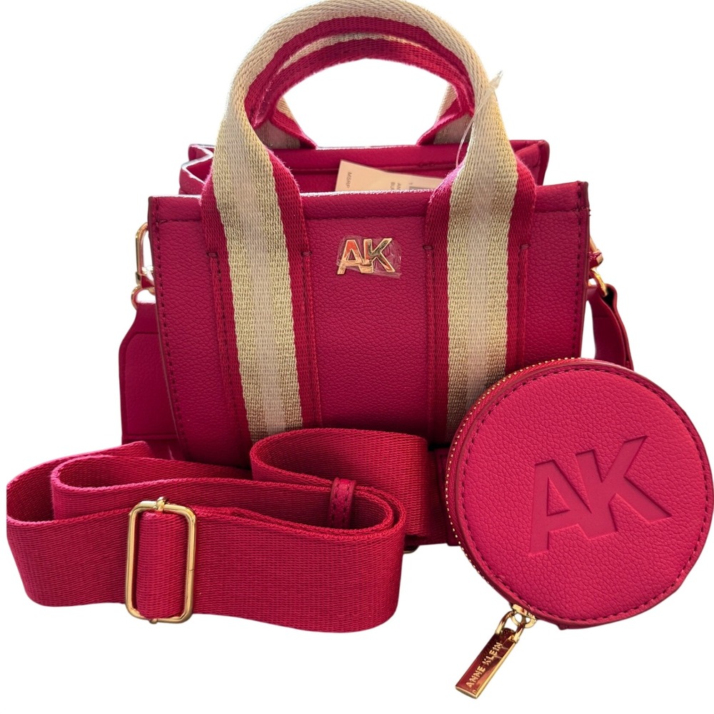 Anne Klein Buffy Mini Vegan Tote Hibiscus Pink Striped Crossbody Barbiecore